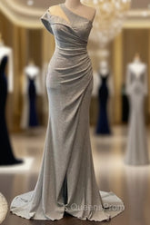 Mermaid Silver Glitter Dress One Shoulder Split