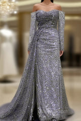 Mermaid Silver Sequin Beaded Off Shoulder Dress