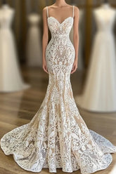 Mermaid Spaghetti-Straps Lace Sleeveless Wedding Dress