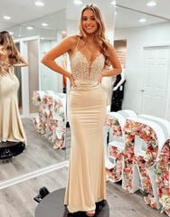 Mermaid Spaghetti Straps Satin Prom Dress