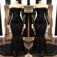 Mermaid Strapless Court Length Long Sleeve Beaded Paillette Embroidery Prom Dress