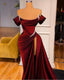 Mermaid Strapless Burgundy Long Slit Classy Prom Dress Classy Evening Dress