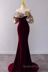 Mermaid Strapless Wine Red Long Evening Prom Dress