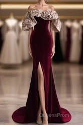 Mermaid Strapless Wine Red Long Evening Prom Dress