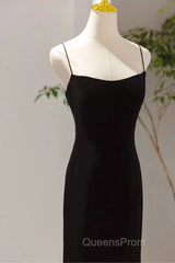 Mermaid Straps Black Velvet Long Evening Prom Dress