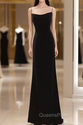 Mermaid Straps Black Velvet Long Evening Prom Dress