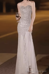 Mermaid Straps Sequin Party Dress Long Prom Dress