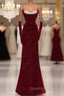 Mermaid Straps Sequin Red Backless Long Evening Prom Dress
