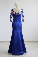 Mermaid / Trumpet Evening Gown Elegant Dress Formal Floor Length Half Sleeve Illusion Neck Satin With Pleats