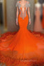 Mermaid V-neck Beaded Sequined Floor-length Long Sleeves With Feather Evening Prom Dress