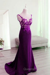 Mermaid V Neck Evening Prom Dress Lace Open Back