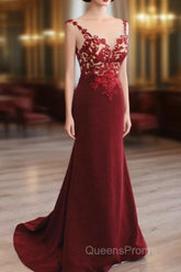 Mermaid V Neck Evening Prom Dress Lace Open Back