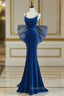 Mermaid Velvet Blue Long Evening Prom Dress, Blue Long Evening Dress