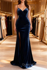 Mermaid Velvet Bridesmaid Dress Leg Slit