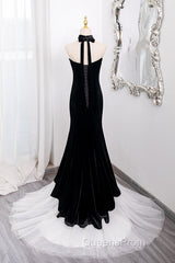 Mermaid Velvet Tulle Black Long Evening Prom Dress, Black Long Formal Dress