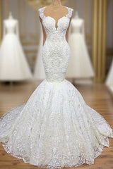 Mermaid Wedding Dress With Appliques Tulle Ruffles Lace Bridal Gowns Evening Prom Dress