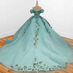 Mint Green Off Shoulder Court Train Quinceaera Dress