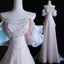 Modest A Line Off The Shoulder Pink Sequin Long Floor Length Pearls Classy Prom Dress
