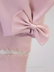 Modest A Line Short Sleeves Long Pink Evening Prom Dress