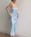 Modest A Line Strapless Long Light Sky Blue Satin Classy Prom Dress