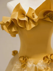 Modest A Line Strapless Yellow Tulle Long Evening Prom Dress Party Dress