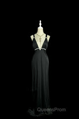 Modest A Line Straps Black Satin Long Evening Prom Dress Party Dress