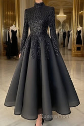 modest blue Evening Prom Dress lace emroidery evening Dress