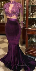 Modest Lace Long-Sleeve High-Neck Mermaid Evening Prom Dress