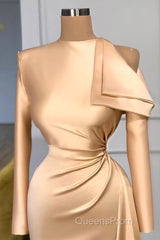 Modest Long Sleeves Ruched Mermaid Evening Prom Dress With Cool Shoudler