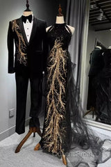 Modest Mermaid Halter Long Black Evening Prom Dress