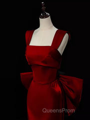 Modest Mermaid Straps Long Sleeveless Red Evening Prom Dress