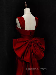 Modest Mermaid Straps Long Sleeveless Red Evening Prom Dress