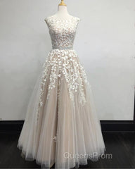 Modest Evening Prom Dress Tulle Cap Sleeves Lace Embroidery