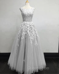 Modest Evening Prom Dress Tulle Cap Sleeves Lace Embroidery