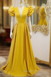 Mustard Yellow Satin Backless Dress With Sleeves