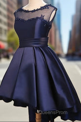 Navy Blue High Low Homecoming Dress, Lovely Teen Formal Dress, Evening Party Dress Short