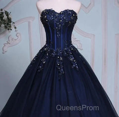 Navy Blue Lace Applique Tulle Long Party Dress Formal Gown Off Shoulder Floor Length Evening Prom Dress