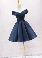 Navy Blue Satin Homecoming Dress Party Dress Sweetheart Prom Dress prom dresses shops