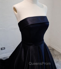 Navy Blue Satin Long Party Dress, Elegant Dark Blue Formal Dress Evening Dress