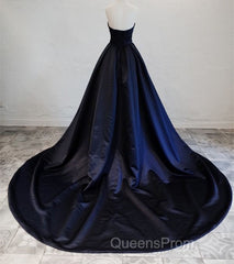 Navy Blue Satin Long Party Dress, Elegant Dark Blue Formal Dress Evening Dress