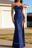Navy Blue Spaghetti Straps Long Prom Dress With Slit