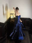 Navy Blue Sweetheart Straps Mermaid Party Dress, Navy Blue Sweetheart Classy Prom Dress