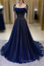 Navy Blue Tulle Beaded Long Evening Prom Dress Evening Dress