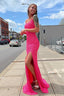 Neon Pink Sequin Mermaid Long Classy Dress