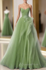 New Arrival A-Line Tulle Lace Green Long Evening Prom Dress, Green Lace Long Formal Dress