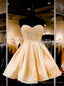 Noble A-Line V-Neck Prom Homecoming Dresses Top Beaded Short Gold Back