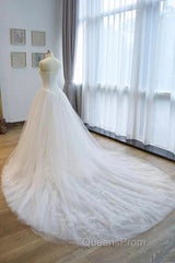 Noble Strapless Lace Decal Sheer Off Shoulder And Floor Length Floor Mopping Wedding Dress
