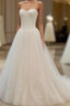Noble Strapless Lace Decal Sheer Off Shoulder And Floor Length Floor Mopping Wedding Dress
