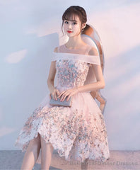 Pink Lace Tulle Short Prom Dress Pink Homecoming Dress