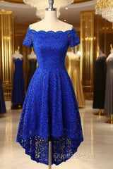 Off Shoulder Asymmetrical Dress Royal Blue Homecoming Dress